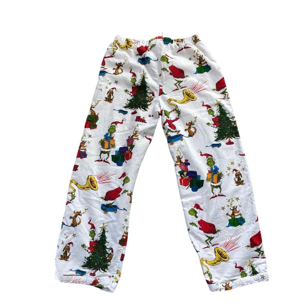 Pottery Barn Teen Dr S Ginch Flannel Pajama Set Sz L White Multi Holiday - Picture 3 of 11